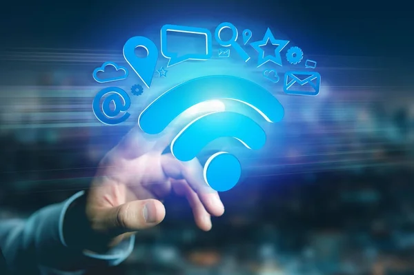 Wifi sembol bağlantı Multimedya tarafından çevrili ve Internet app — Stok fotoğraf