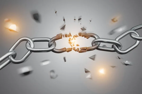 Weak link of a Broken chain exploding - 3d render — Stock Photo, Image