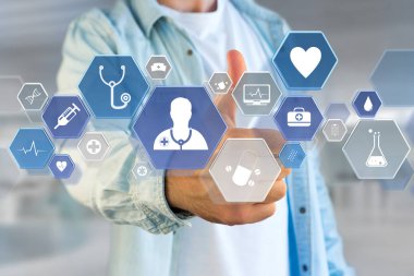 Göstermek üstünde bir teknoloji olan tıbbi ve genel sağlık simgesi