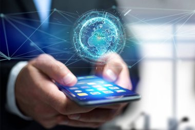 Dünya kavramı simge futuristik bir arayüze üzerinde bağlı 