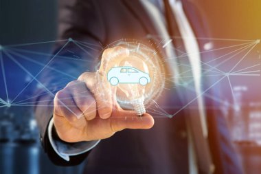 Araba kutsal kişilerin resmi üstünde bir futuristik bir arayüze 