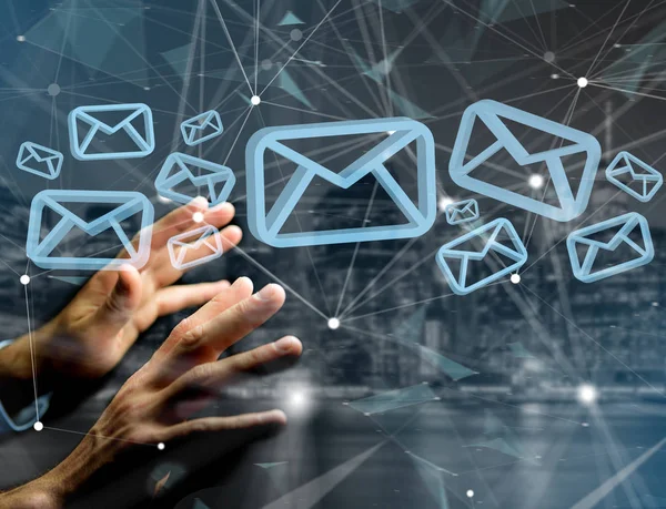 Blaues E-Mail-Symbol auf einem futuristischen Interface - Nachricht — Stockfoto