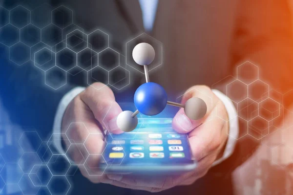 3d rendering molecule on a displayed on a medical interface — Stock Photo, Image