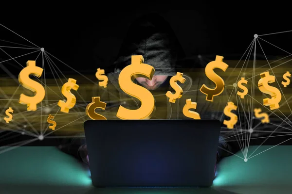 Hacker im Dunkeln hacken mit Computer Daten und Informationen — Stockfoto