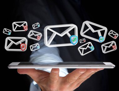 Fütüristik bir interf üzerinde görüntülenen onaylı e-posta ve spam mesaj