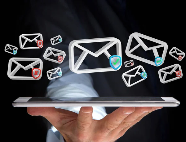 Zatwierdzonych e-mail i spam komunikat wyświetlany na futurystyczny interfejsu — Zdjęcie stockowe