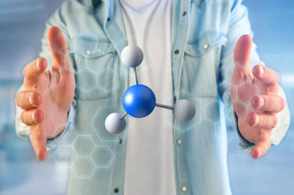 3d molécula de renderização em um exibido em uma interface médica — Fotografia de Stock