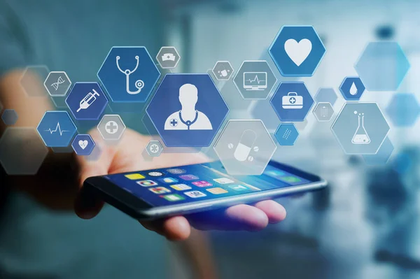 Icona sanitaria generale e medica visualizzata su una tecnologia in — Foto Stock