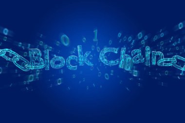 Blockchain başlık bir cahin ile veri sayı - 3d render yapılmış