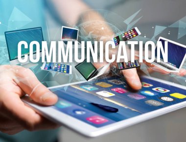 İletişim başlığı kaplı gibi smartphone aygıt tarafından tablet 