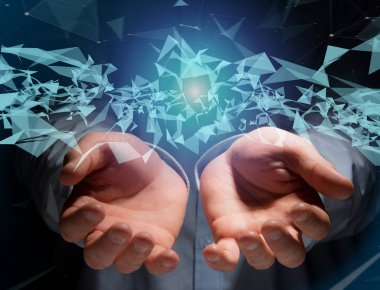 Soyut üçgen çizgi futuristik bir arabirim üstünde görüntülenen 