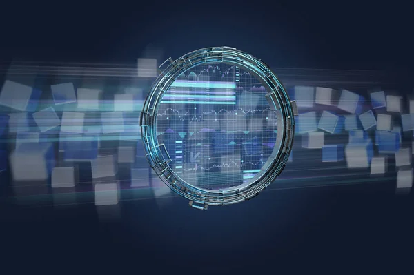 Hologram made of wheel with a futuristic finance data interface — Stock Photo, Image