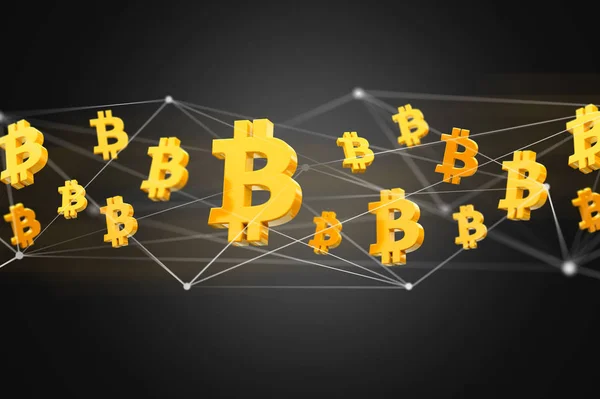 Bitcoin rund um eine Netzwerkverbindung — Stockfoto