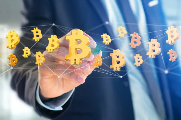 Bitcoin autour d'une connexion réseau — Photo