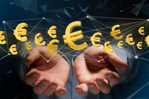 Symbol měny euro kolem sítě ústředna — Stock fotografie