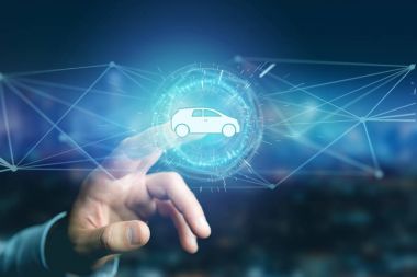 Araba kutsal kişilerin resmi üstünde bir futuristik bir arayüze 