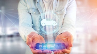 Araba kutsal kişilerin resmi üstünde bir futuristik bir arayüze 