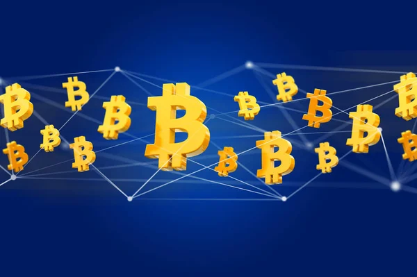 Bitcoin rund um eine Netzwerkverbindung — Stockfoto