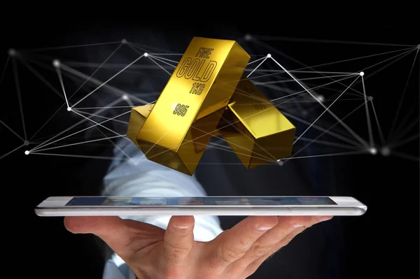 Gold bullion shinning in front of connection - 3d render — Stock Photo, Image