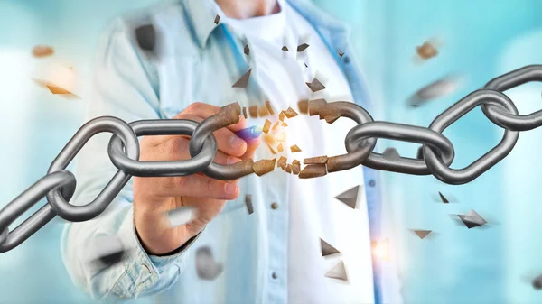 Weak link of a Broken chain exploding — Stock Photo, Image