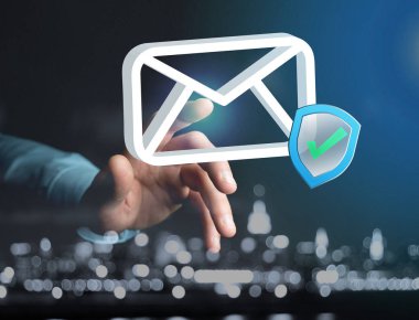 Fütüristik arabiriminde görüntülenen bir mavi e-posta simgesi görünümünü. İleti ve Internet kavramı.