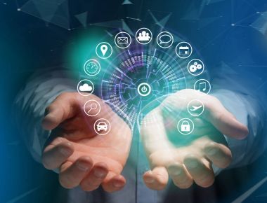 Giriş düğmesini uygulama - teknoloji app kavramı çevrili teknoloji arabiriminin görünümünü