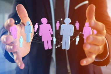 Görünümü çift erkek ve kadın Internet - 3d render Toplantı