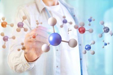 Üzerinde görüntülenen bir molekül tıbbi bir arabirim üzerinde render 3D Görünüm 