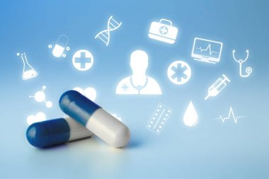 Medecine ve bir teknoloji tıbbi interace arabiriminde görüntülenen genel sağlık simge görünümü 