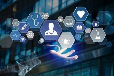 Bir teknoloji arabiriminde görüntülenen tıbbi ve genel sağlık simgesi 