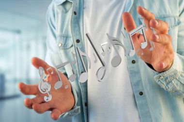 Görünümü 3D render bir futuristik bir arayüze müzik notlar