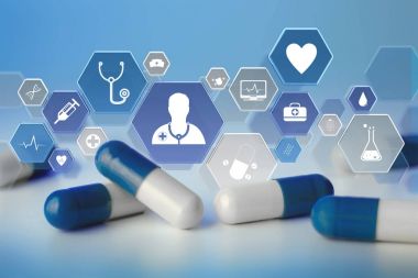 Medecine ve tıbbi bir arabirim üzerinde görüntülenen genel sağlık simge görünümü 