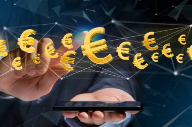 Bir ağ bağlantı etrafında uçan bir Euro simgesinin görünümünü