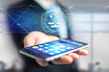 Gelecekteki arayüzde bir adalet dengesi simgesi görünümü 