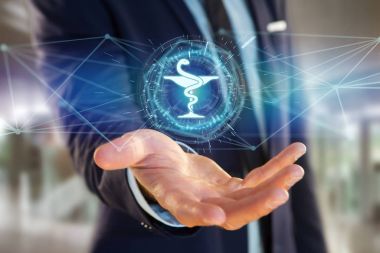 Bir eczane tıbbi simge görünümü üzerinde bir futuristik bir arayüze 