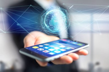 Bir bağlı dünya kavramı simge görünümü üzerinde bir futuristik bir arayüze 