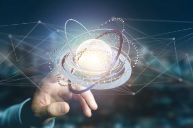 Bir bağlı dünya kavramı simge görünümü üzerinde bir futuristik bir arayüze 