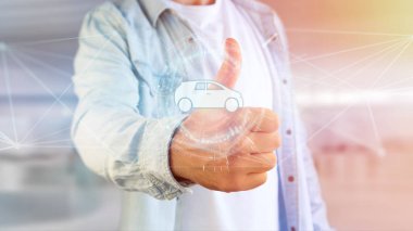 Fütüristik bir arabirim üzerinde bir araba simgesinin görünümü 