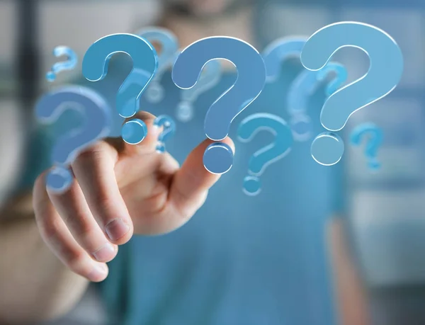 View Blue Question Marks Displayed Futuristic Interface Rendering — Stock Photo, Image