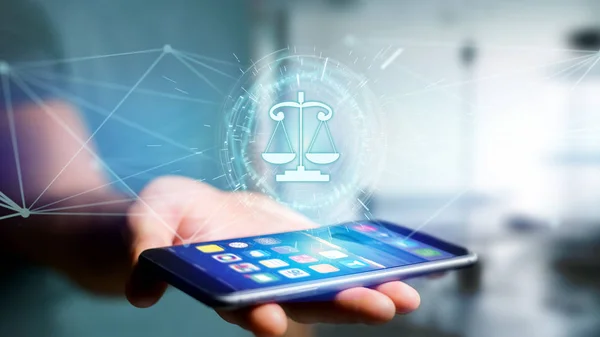 Vue Une Icône Équilibre Judiciaire Sur Une Interface Futuriste — Photo