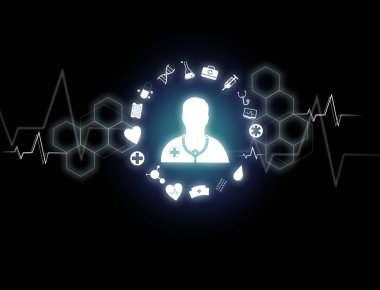 Medecine ve teknoloji arabiriminde görüntülenen genel sağlık simge görünümü 