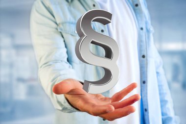 Adalet ve hukuk bölümüne bir futuristik bir arayüze - 3d render üzerinde görüntülenen simge imzalamak  