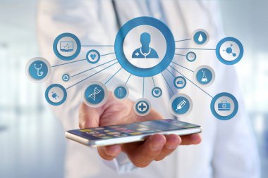 Medecine ve bir teknoloji tıbbi interace arabiriminde görüntülenen genel sağlık simge görünümü 