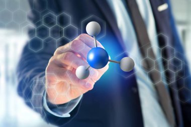 Üzerinde görüntülenen bir molekül tıbbi bir arabirim üzerinde render 3D Görünüm 