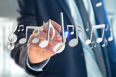 Görünümü 3D render bir futuristik bir arayüze müzik notlar