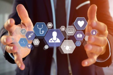 Bir teknoloji arabiriminde görüntülenen tıbbi ve genel sağlık simgesi 