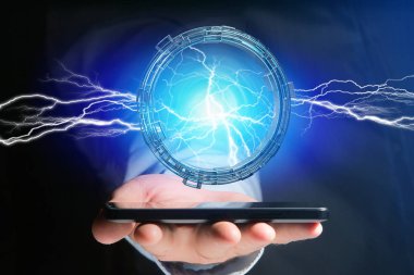 Bir gök gürültüsü aydınlatma cıvata bir bilim kurgu tekerlek arabirimi - 3d işleme görünümünü