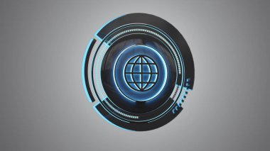 Bir parlak teknolojik küre düğme görünümünü tek tip bir arka plan üzerinde - 3d render izole.