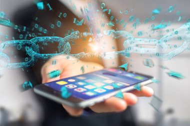 -3d render patlayan bir kırık blockchain zayıf bir bağlantı görünümü