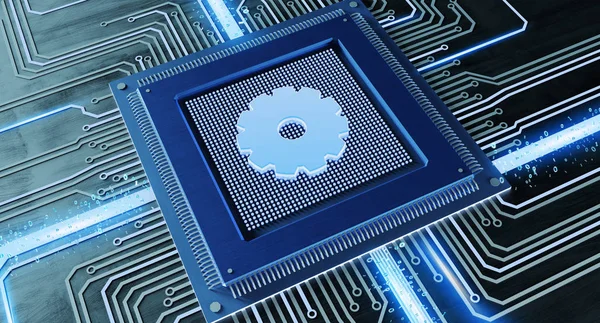 Zobacz Chip Procesora Cpu Połączeniem Sprzętu Sieci Render Obwodu Drukowanego — Zdjęcie stockowe